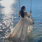 Puff sleeve floral dress women's summer and early autumn long skirt   S3428