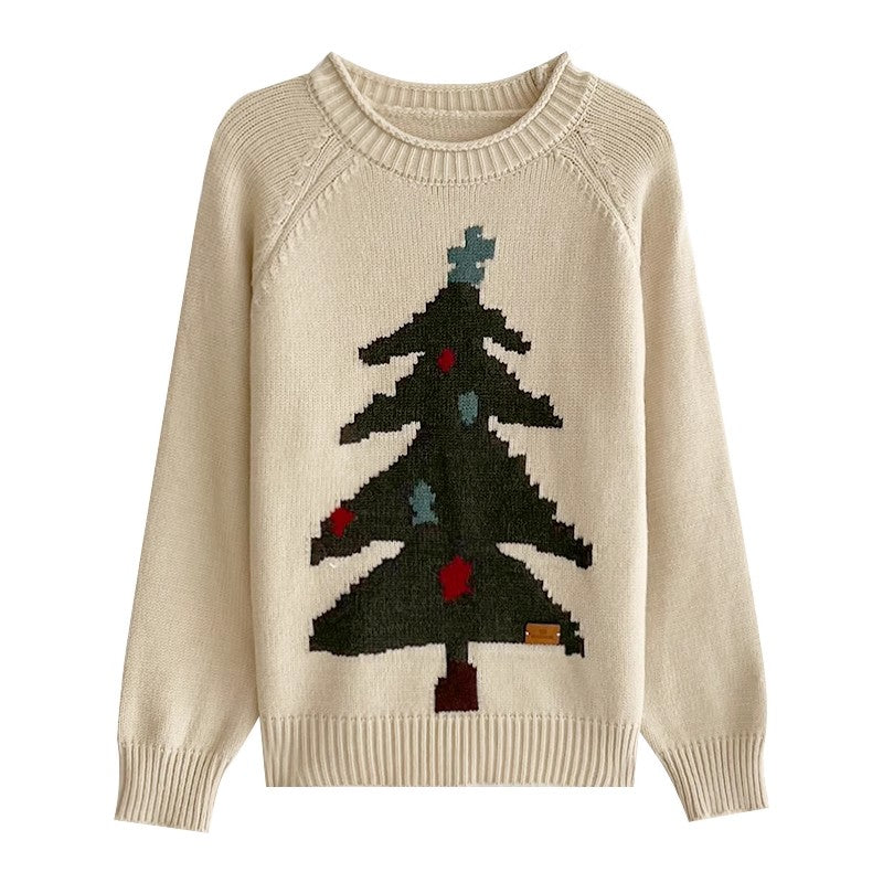 Christmas tree jacquard round neck knitted sweater    S4693