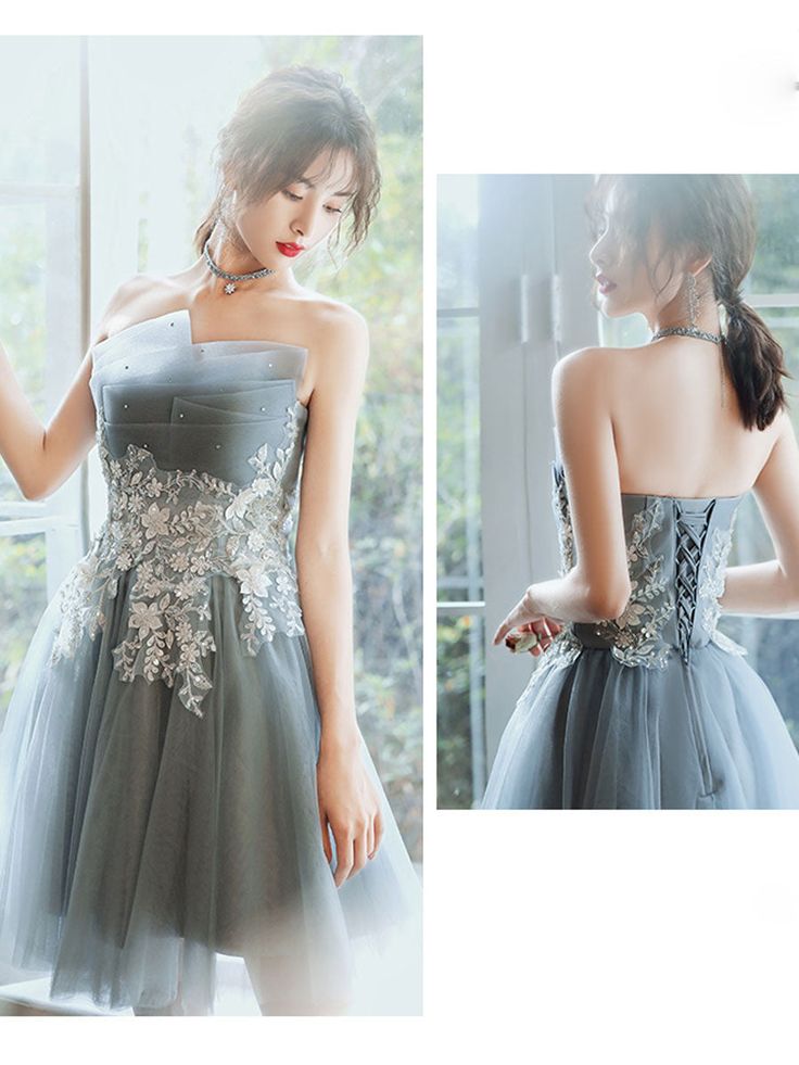 Gray Short Prom Dress, Gray Cute Homecoming Dress         S3217