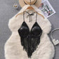 summer sexy design sequined halter top women's short tassel tube top      S4488