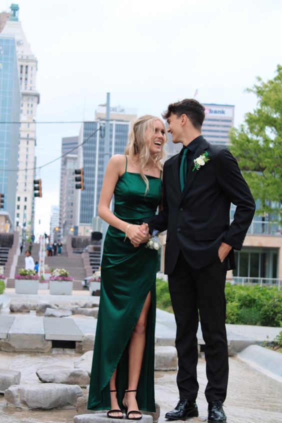 Green Satin Long Prom Dresses     S3261