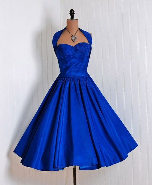1950s Vintage Prom Dress, Royal Blue Prom Gowns, Mini Short Homecoming Dress     S2654
