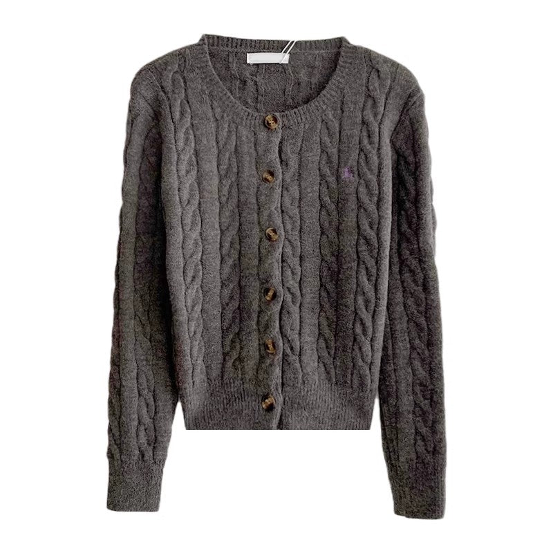 embroidered knitted cardigan round neck long-sleeved sweater jacket     S4711