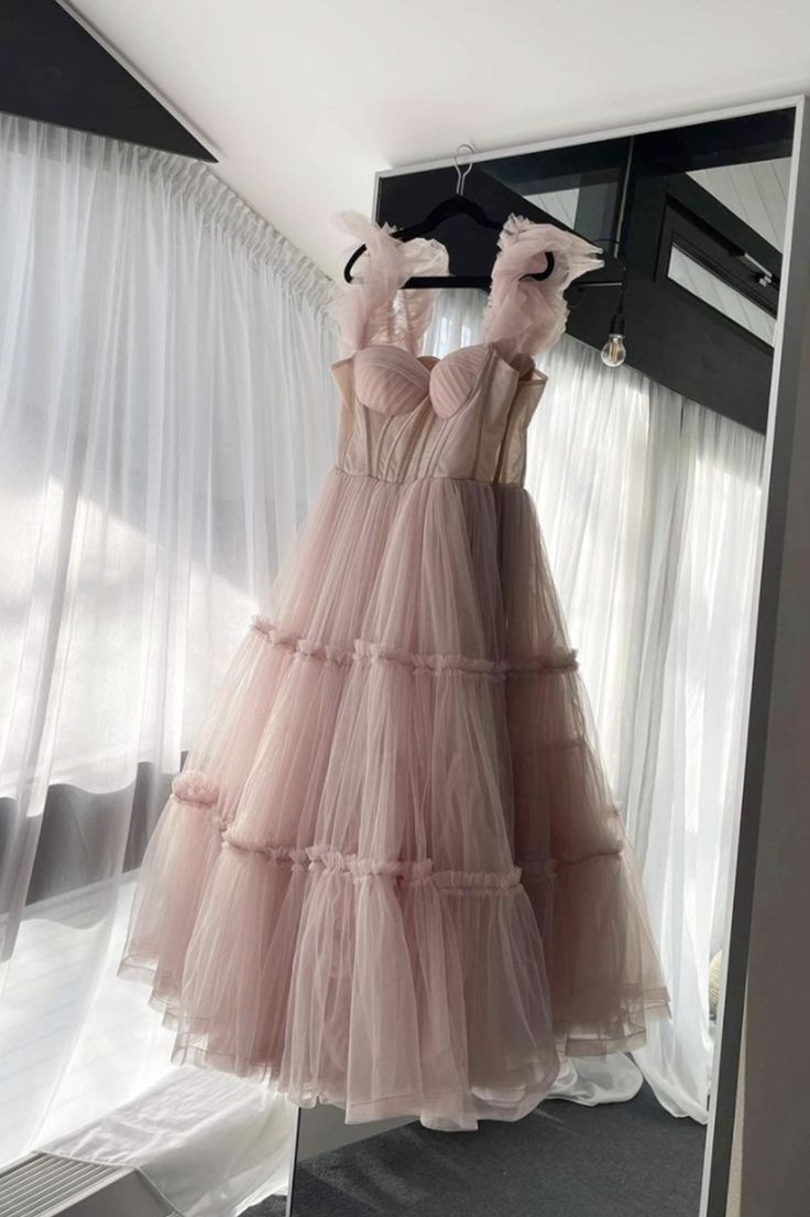 Pink tulle short A line prom dress homecoming dress    S2955