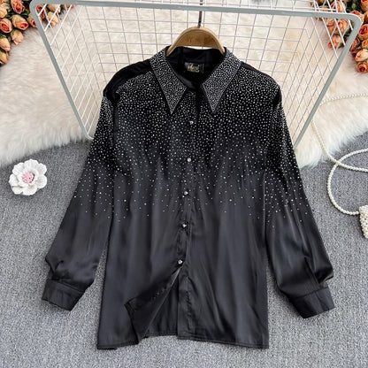 diamond fashion shirt women's fashionable and chic long-sleeved top       S3995