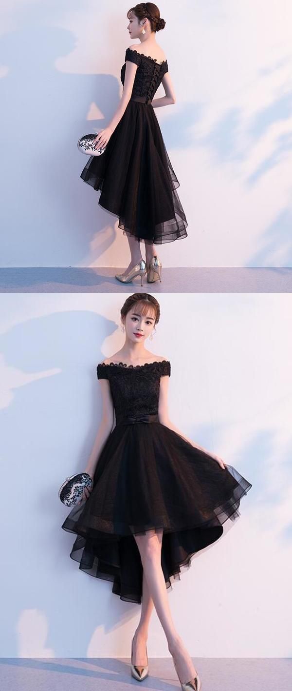 Black Tulle Homecoming Dresses Lace Off Shoulder Dress      S3122