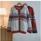 jacquard round neck knitted cardigan for women Christmas red sweater jacket      S4808