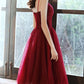 Simple Sweetheart Tulle Short Prom Dress, Burgundy Cocktail Dress     S2934