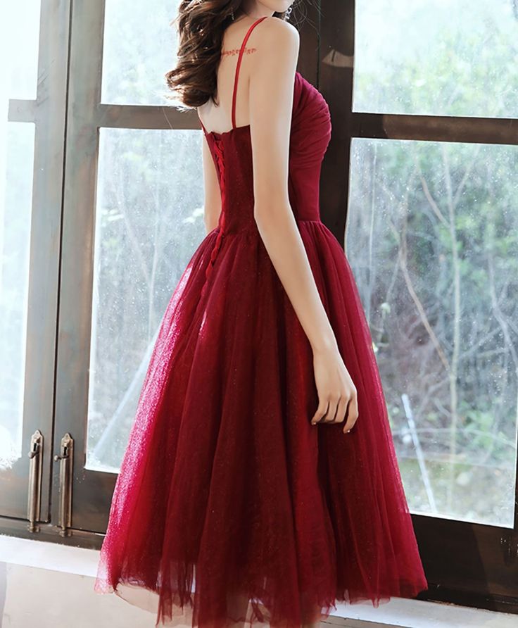 Simple Sweetheart Tulle Short Prom Dress, Burgundy Cocktail Dress     S2934