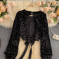 Shiny Long Sleeve Sequins Tops Open Back Tops      S4392