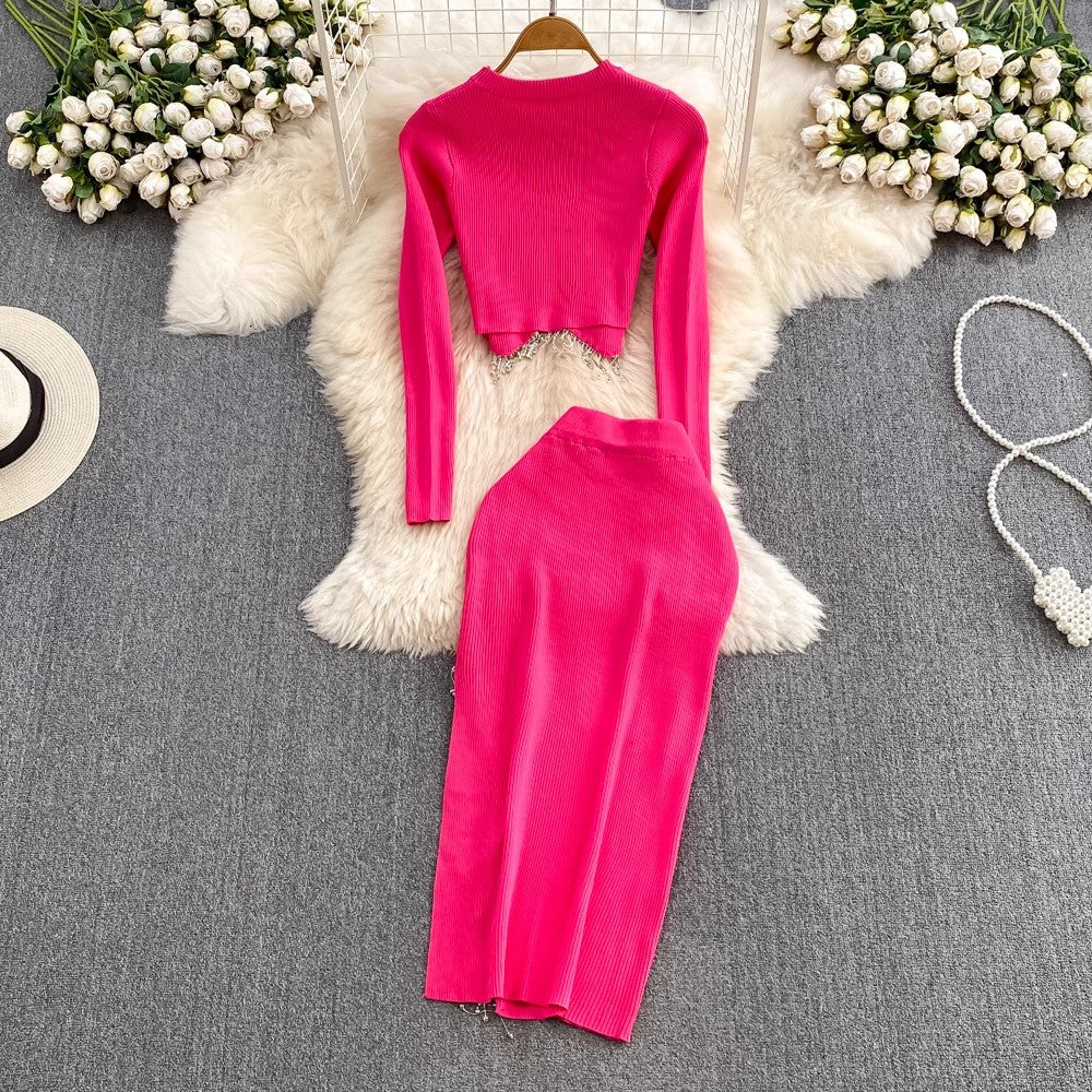 Fashion set long-sleeved round neck two-piece set     S4104