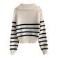 Simple POLO collar striped sweater    S4789