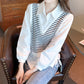 Striped stitching women's long-sleeved shirt women's two-piece top     S3422