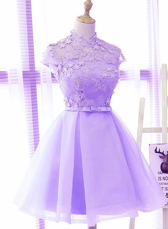 Cute High Neckline Lavender Short Graduation Dress Homecoming Dress     S3100