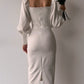 Vintage style lantern sleeve bridesmaid evening midi dress, cocktail long sleeve pencil dress, strapless white dress      S3805