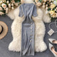 new popular women's simple solid color short-sleeved knitted dress     S4660