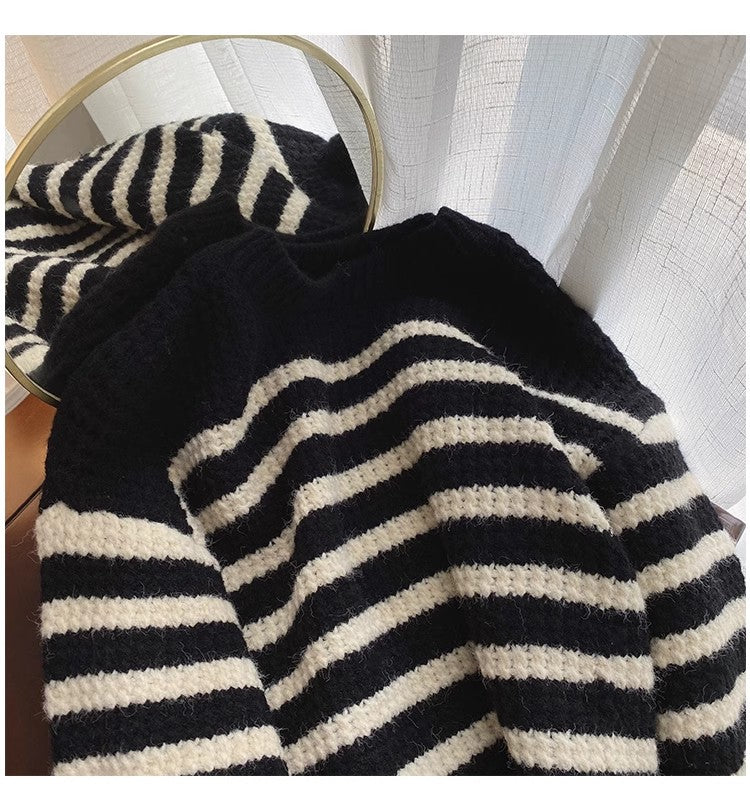 Striped long-sleeved sweater for women round neck top       S4913