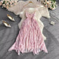 Floral Suspender Dress Women's A-Line Ruffled Long Skirt     S4136