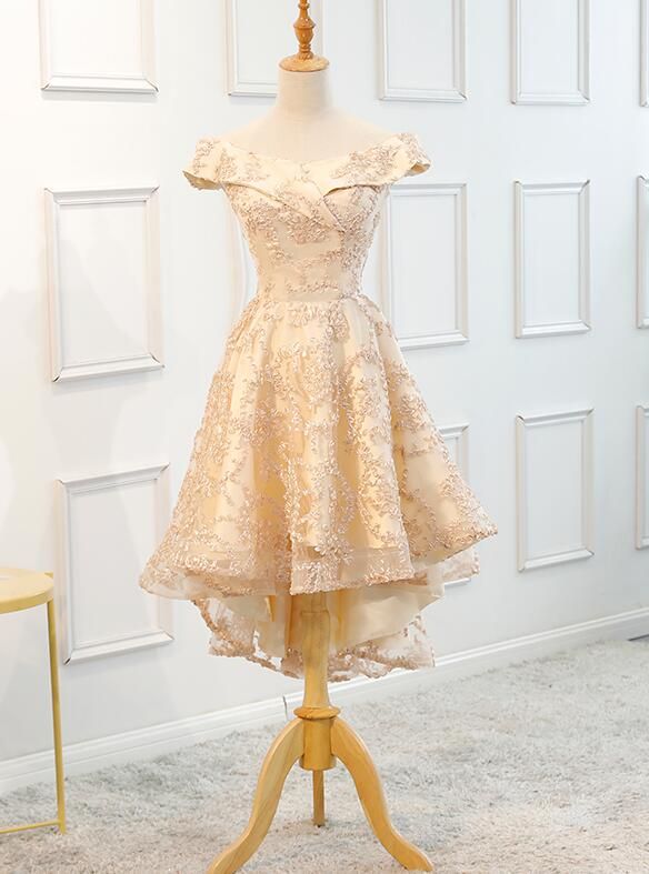 Charming Champagne High Low Fashionable Party Dress, Cute Short Party Dress, Homecoming Dress           S3012