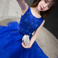 Royal blue lace A line short prom dress,evening dress    S3338