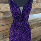 Purple Sequin Straps Tight Mini Party Dress         S3672