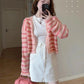 V-neck pink striped knitted cardigan jacket women's spring and autumn new sweater    S3385