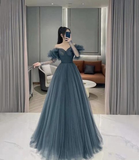 Cute Tulle Long Prom Dress A Line Evening Dress         S3862