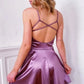 Cute V Neck Purple Short Prom Dress A Line Satin Homecoming Dress       S2944