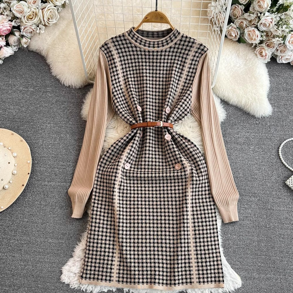 knitted dress sweater dress long-sleeved skirt with coat    S4232