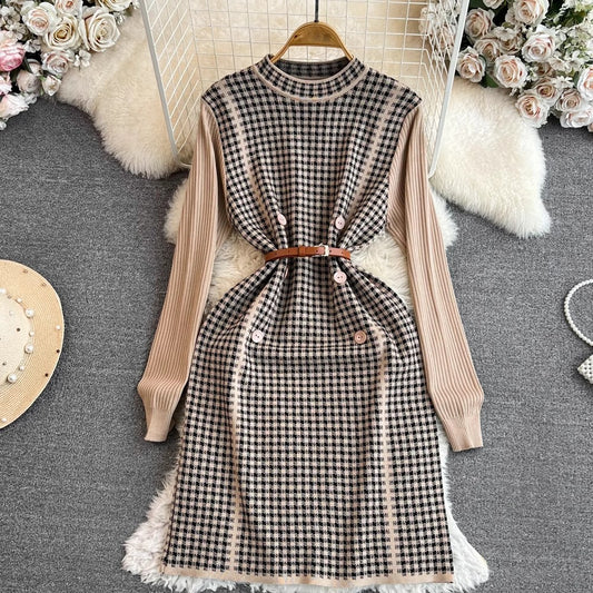 knitted dress sweater dress long-sleeved skirt with coat    S4232