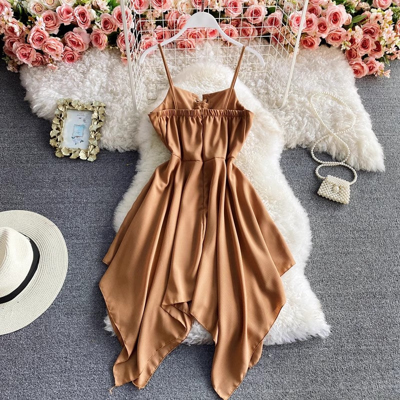 solid color sleeveless irregular dress    S4281