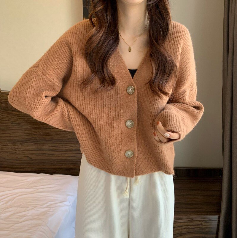 New Shea Green Small Fresh Knitted Cardigan Women's Design Sense Fashion Versatile Sweater Coat Women Sweater   S2773