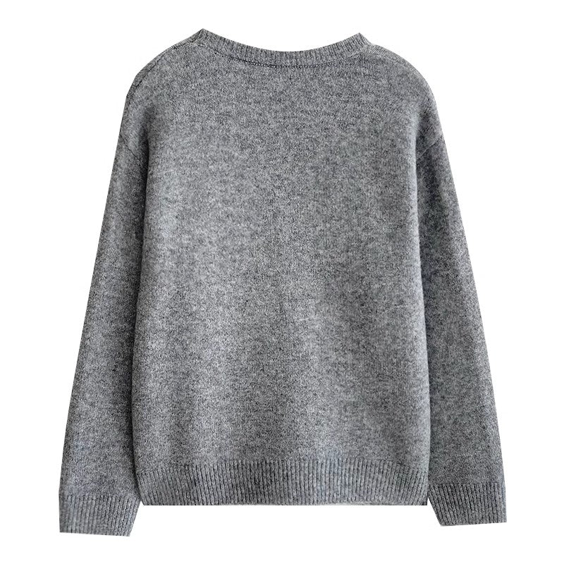 casual soft jacquard round neck long-sleeved knitted sweater      S4680