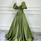 green satin long prom dress, green satin evening dress         S3541