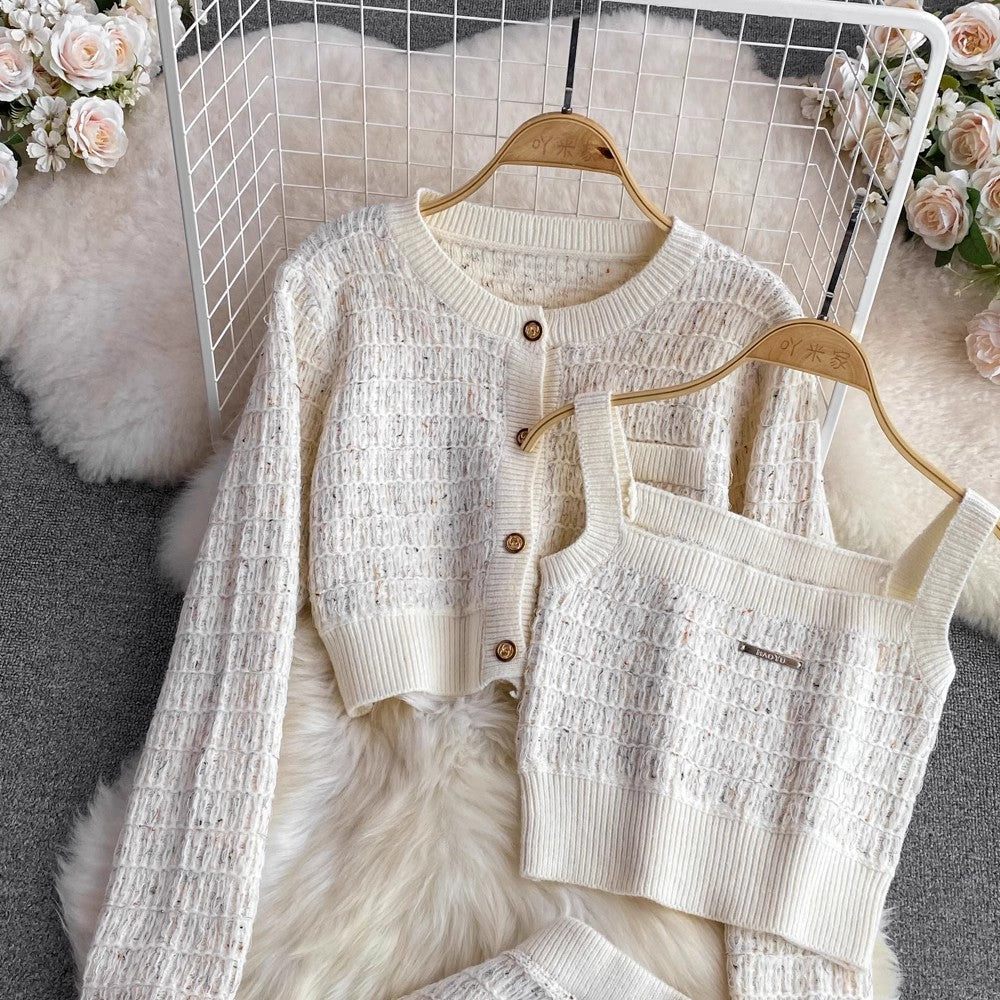 Fashion Women's Casual Round Neck Knitted Cardigan 3 set     S4035