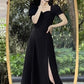 red dress for women new style puff sleeve slit long skirt    S3465