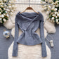 solid color sweater women's irregular design top     S4585