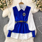 lantern long-sleeved mid-length shirt knitted vest two-piece suit for women      S3999