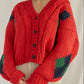 Loose diamond contrast color Knitting cardigan Sweater coat    S2794