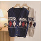 V-neck vest for women new style retro style sweater cardigan sleeveless vest knitted vest trendy      S5023