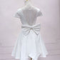 Fashion  Save white v neck satin lace short prom dress, white homecoming dress       S2969