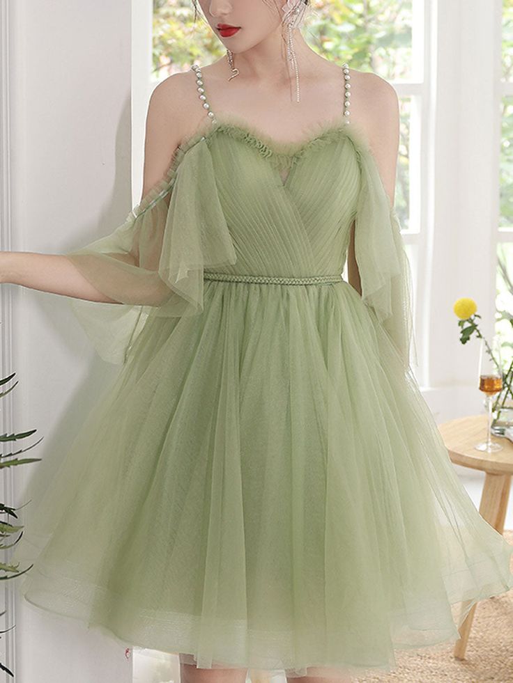 Green Short Prom Dress, Green Puffy Tulle Homecoming Dresses       S3218