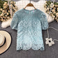 Bubble Short-Sleeved Round Neck Women’s Lace Top       S3991