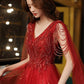 Luxury Charming Wine Red Lace V-neck Prom Party Evening Dress    S3593