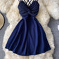 New sexy tube top V-neck backless sleeveless A-line dress short skirt dress        S3949