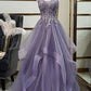 Unique v neck tulle lace long prom dress tulle lace formal dress     S4150
