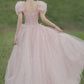 Pink tulle long A line prom dress evening dress     S2552