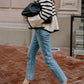 White Roll Neck Striped Ribbed Pullover Sweater     S2825