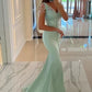 Chic Long Mint Green Straps Sequined Evening Dresses With Slit          S3679