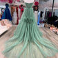 Cute A Line Sweetheart Sage Green Tulle Long Prom Dresses       S3630